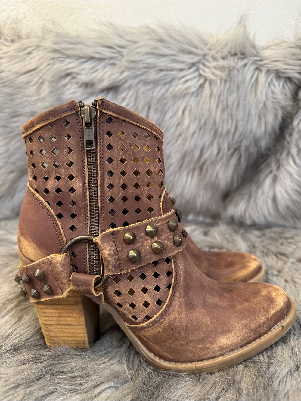 Coolway Brown Studded Cutout Ankle Boots Size 7